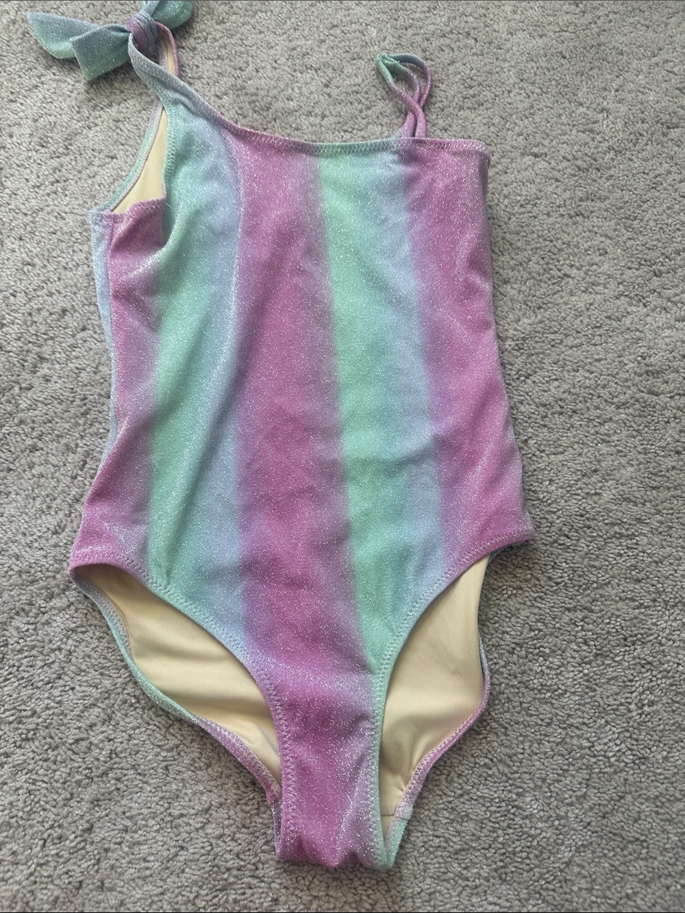 Sparkle Pastel Stripe Girls One-Piece Swimsuit in Pink & Mint